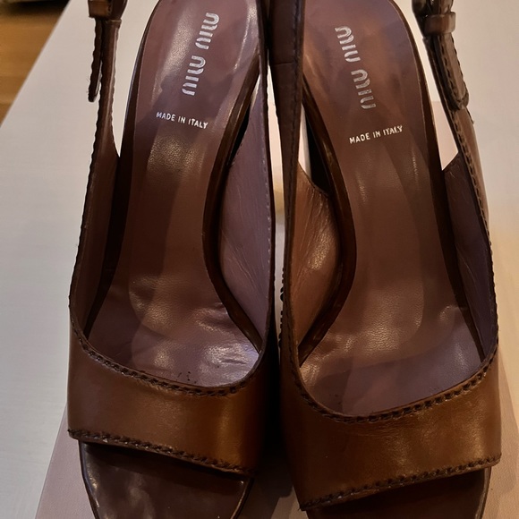 Miu Miu Platform Open toe Slingback Brown Leather Sandal - Size 40 - Picture 2 of 5